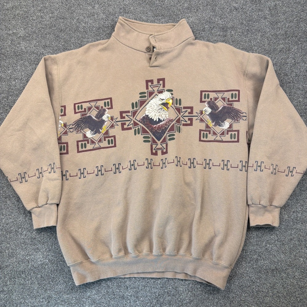 Vintage AU Art Unlimited Eagle Wrap Around Southwest Sweatshirt Sz L Alaska